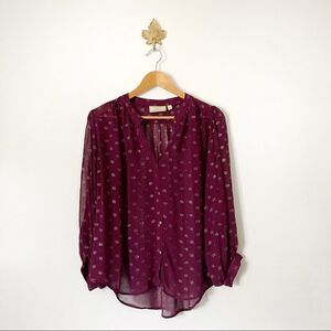 Anthropologie Moulinette Soeurs Maroon button down blouse preowned size Medium